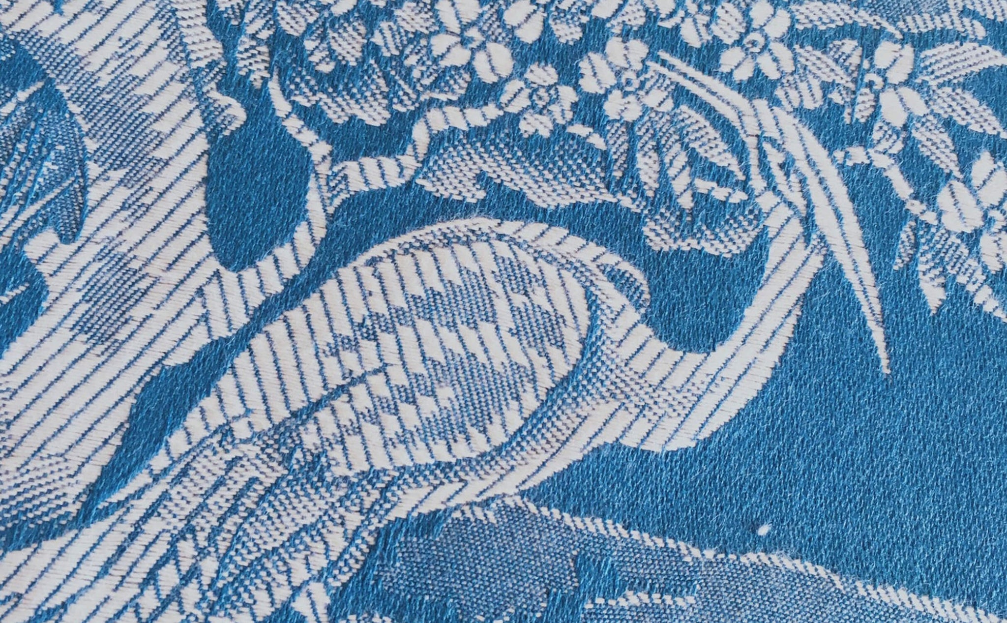 Ticking Depot | Unused Antique Damask Ticking Fabric | Old Ticking Fabric From Europe Blue Chinoiserie