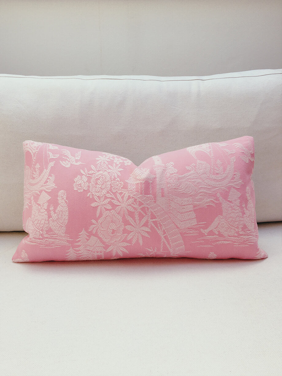 Ticking Depot | Shop Antique Ticking Fabric | Old Ticking Fabric From Europe | Interior Decoration Pink Chinoiserie Pillows