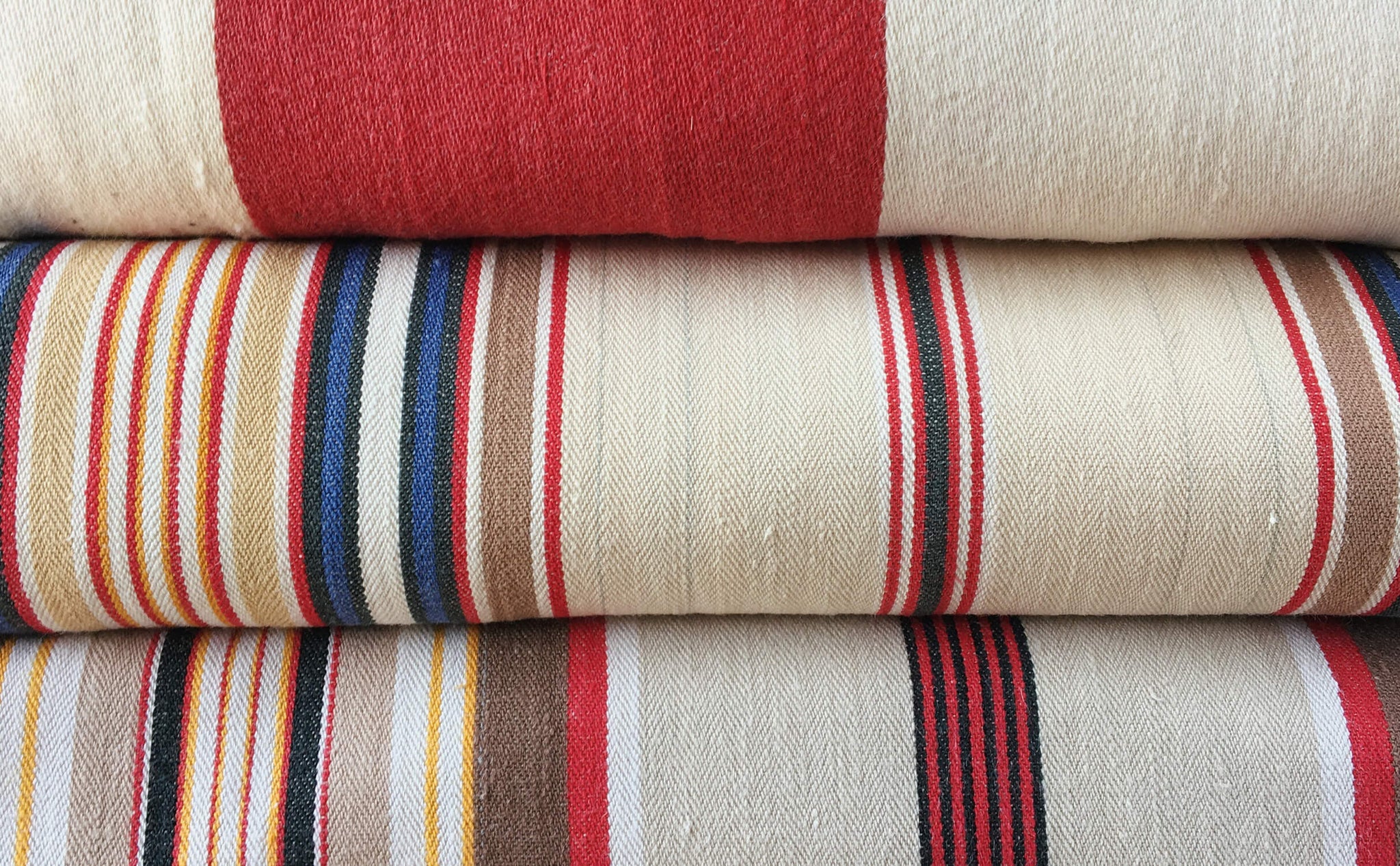 Ticking Depot Antique Ticking Fabric Aged Red Beige Brown Stripes