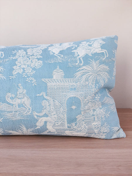 Ticking Depot | Shop Antique Ticking Fabric | Old Ticking Fabric From Europe | Interior Decoration Cushions Long Lumbar Sky Blue Toile