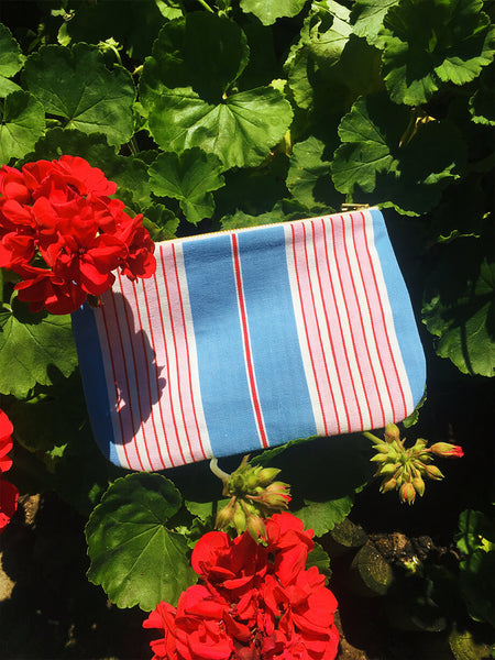 Ticking Depot | Shop Antique Ticking Fabric | Old Ticking Fabric From Europe | Small Bags Blue Pink Stripes