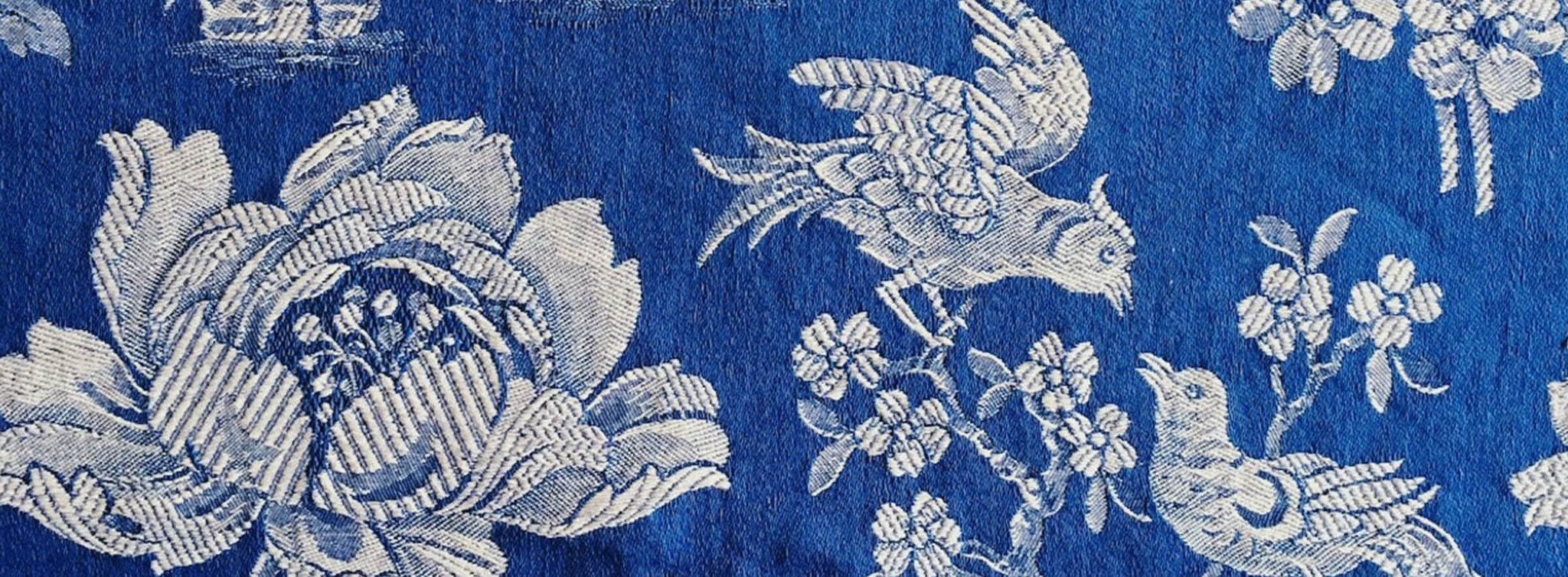 Ticking Depot | Recovered Antique Damask Ticking Fabric | Old Ticking Fabric From Europe Blue Chinoiserie