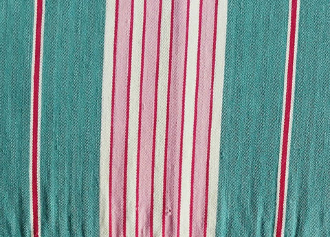 Ticking Depot | Recovered Antique Striped Ticking Fabric | Old Ticking Fabric From Europe Pink Green Stripes