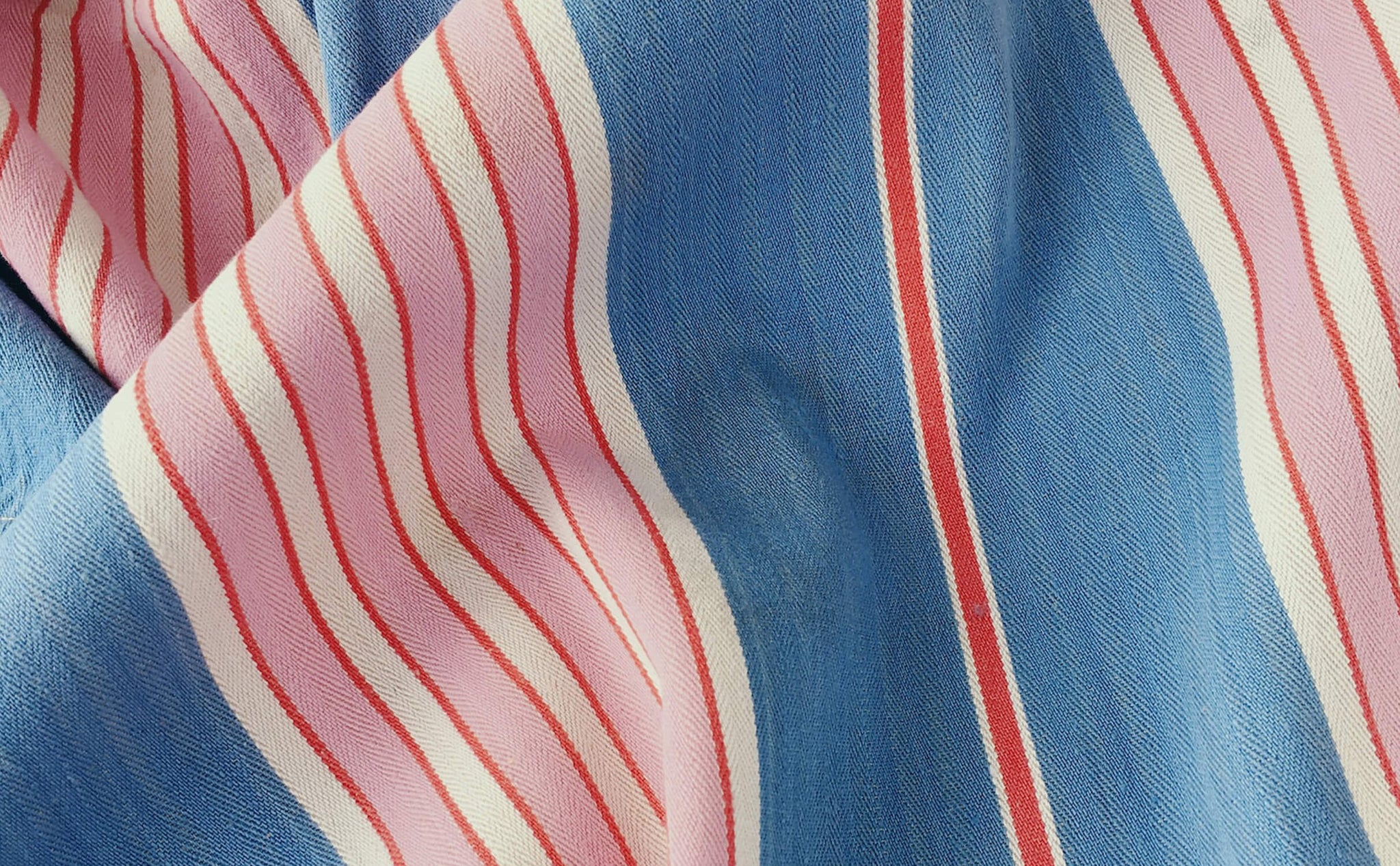 Ticking Depot | Recovered Antique Striped Ticking Fabric | Old Ticking Fabric From Europe Blue Pink Stripes