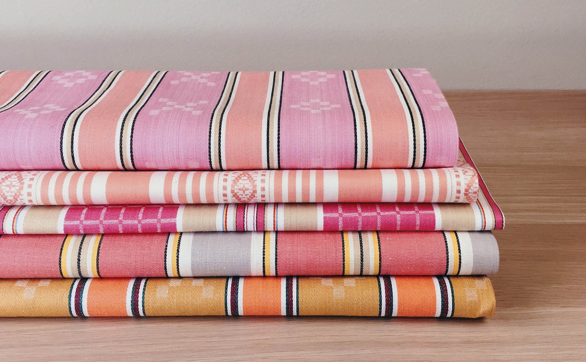 Ticking Depot | Unused Antique Striped Ticking Fabric | Old Striped Ticking Fabric From Europe Pink and Orange Stripes