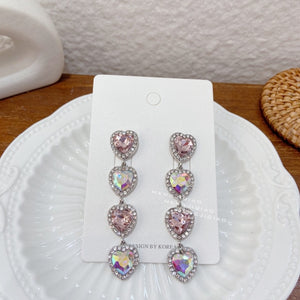 MENGJIQIAO New Korean Shiny Heart Crystal Drop Earrings For Women Fashion Shell Rhinestone Boucle D'oreille Party Jeweley Gift
