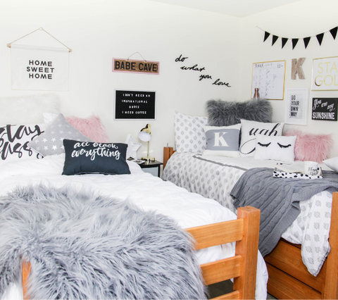 Gray and Pink Dorm Room Decor from Dormify