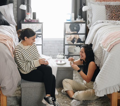 college freshman roommates in a stylish dorm room from Dormify