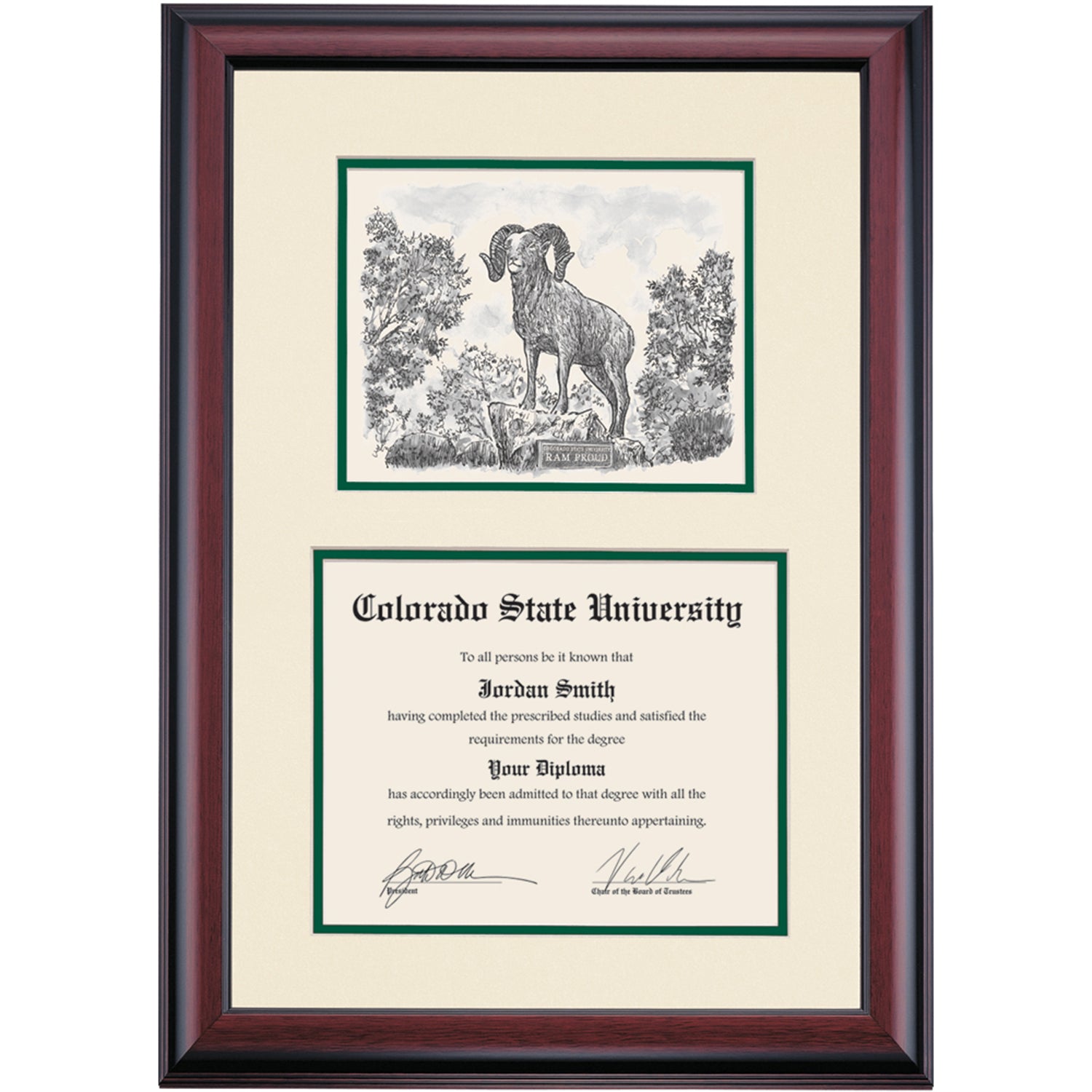 Colorado State Premier the Ram Sculpture Diploma Frame