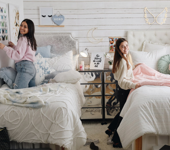 college roommates in a styled dorm room from Dormify