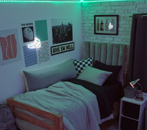 Dorm room decor with LED strip lights