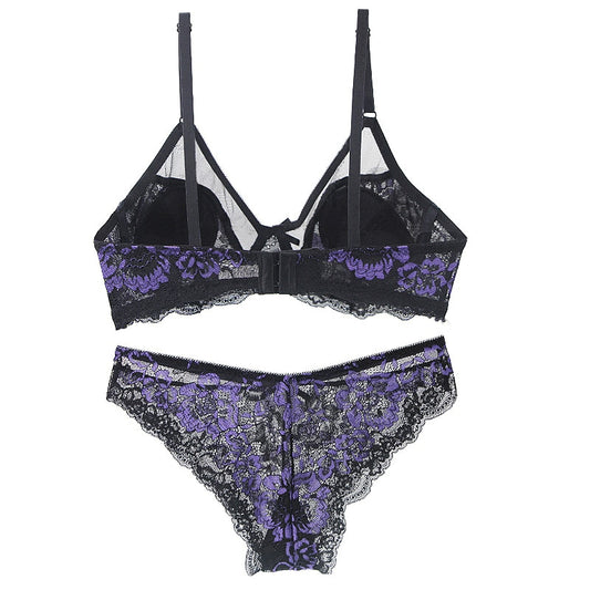 Gathering Sexy Underwear Suit Push up Bra Ring-Free Lace Edge