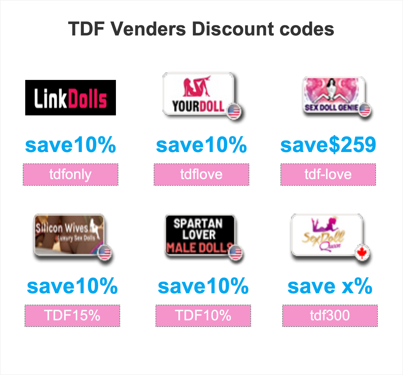 TDF Venders Discount codes Summary (updating) - The Doll Forum