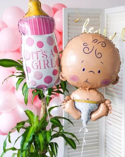 Baby Folienballon mit It's a Girl Babyflaschen Folienballon, und rosa Ballonwand