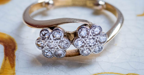 Edwardian Diamond Flower Toi et Moi Twist ring