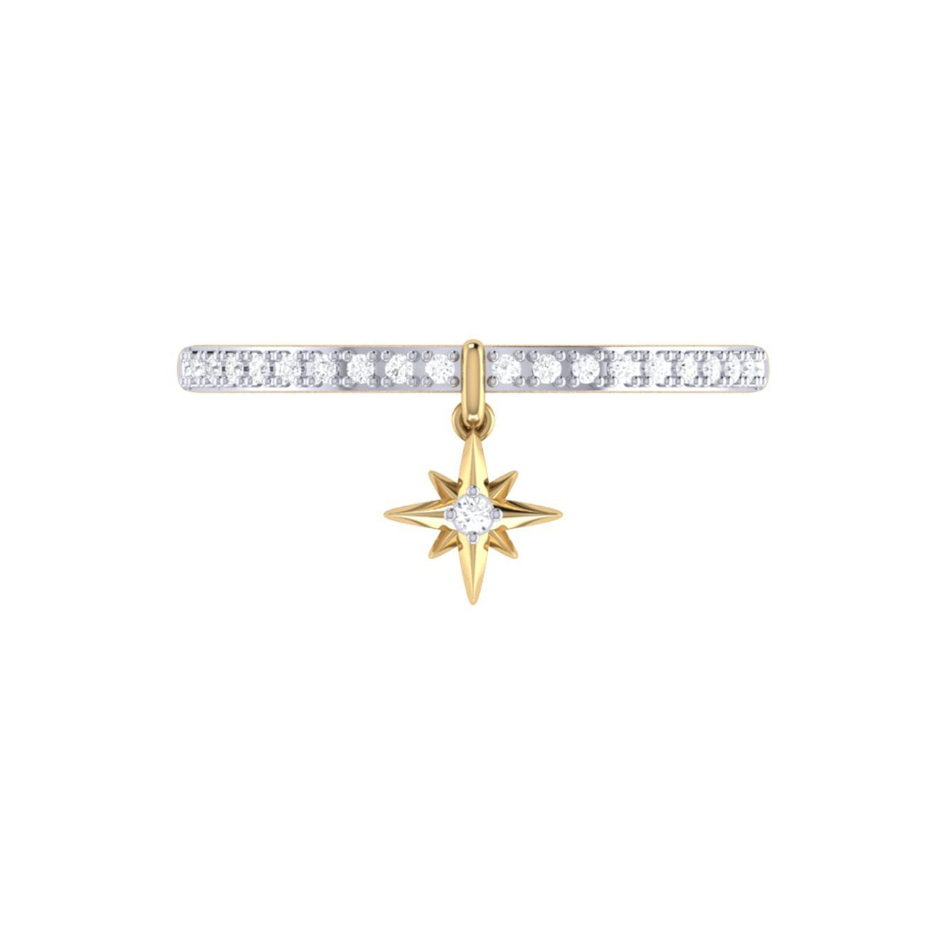 Little North Star Diamond Charm Ring in 14K Yellow Gold