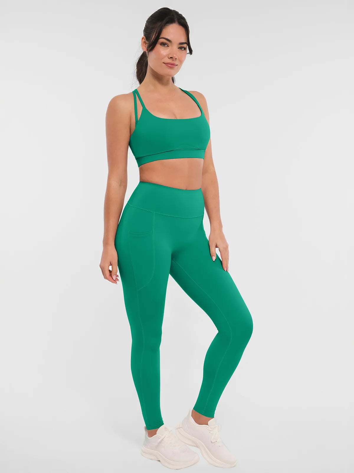 BRXL Cross Strap Sports Bra Sculpted Leggings Set - Set / Green / S