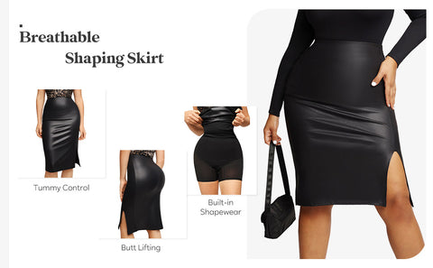 Built-In Shapewear Faux Leather Mini Skirt