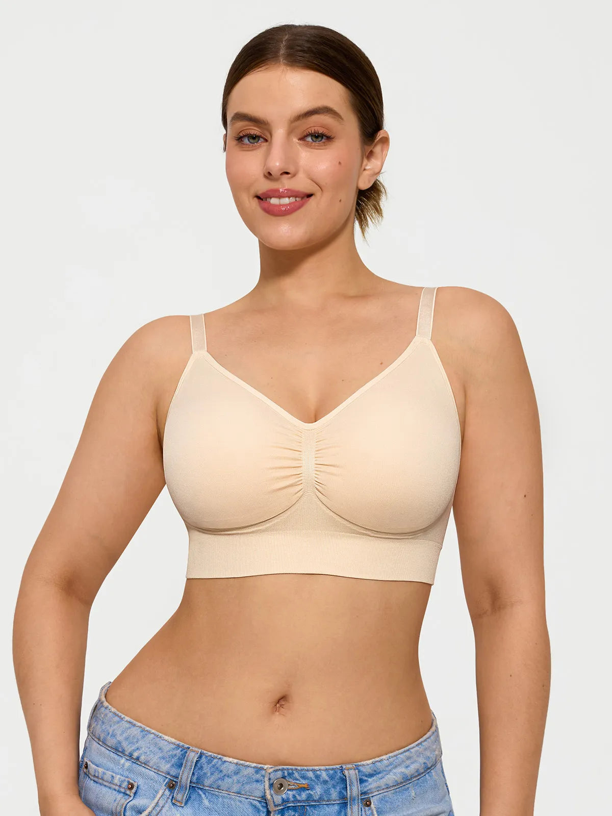 Wireless Invisible Support Padded Pullover Bra - Beige / XXL