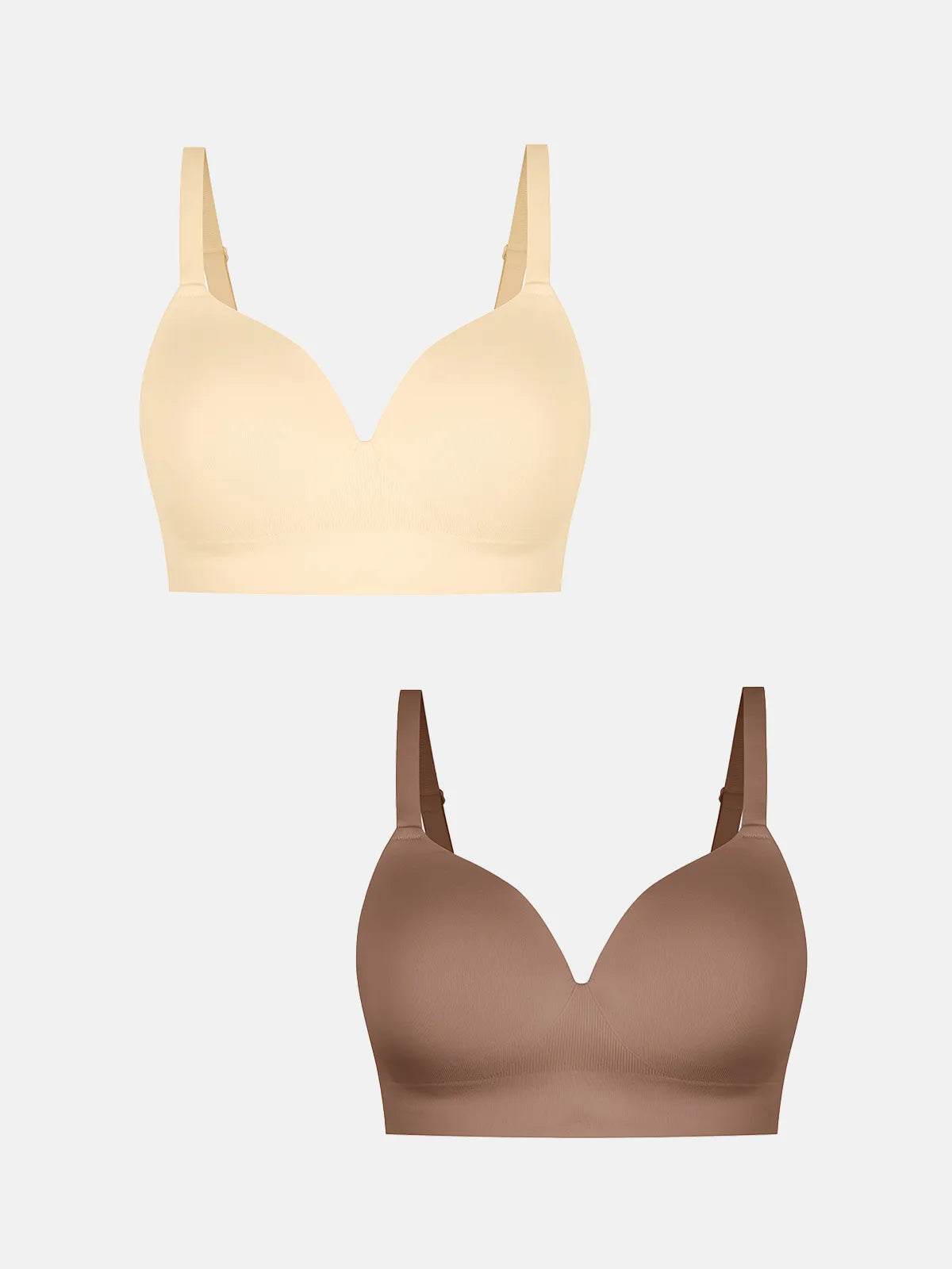 2-Pack Wireless Seamless Push-Up V-Neck Bra Bundle - Beige + Coffee / XXL