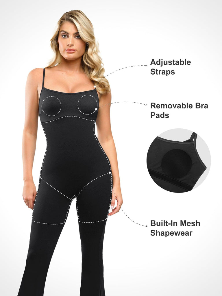 Metallic Shiny One Piece Wide Strap Shapewear Jumpsuit