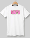 Picture of Personalized White T-Shirt with MAYA in Vibrant Pink Design