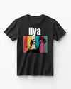 Picture of Personalized ILYA's Retro-Inspired Rainbow Stripe Tee with Palm Trees