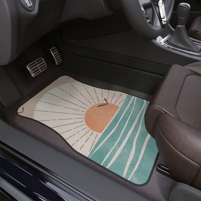 Beige Boho Car Floor Mats, Aesthetic Retro Abstract art Car Floor