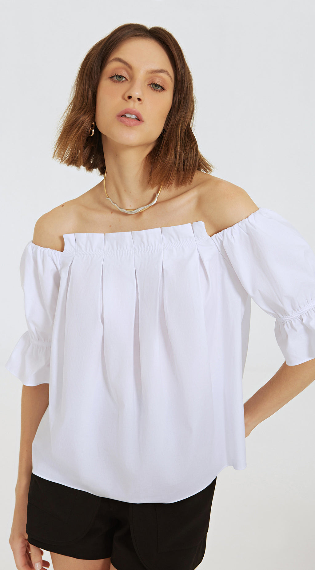 white cotton off the shoulder top