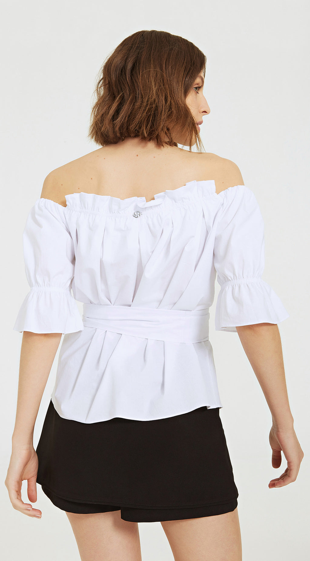 white ruffle off shoulder blouse