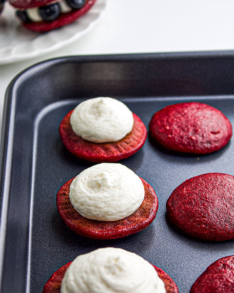 Red Velvet Whoopie Pie with Blueberries