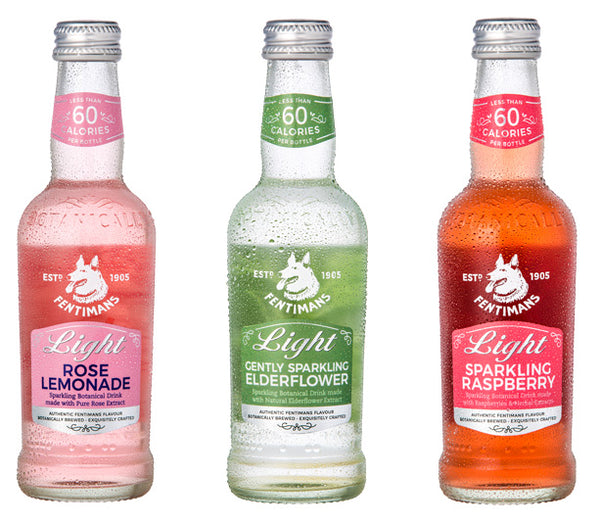 Fentimans Light Rose Lemonade, Light Gently Sparkling Elderflower and Light Sparkling Raspberry