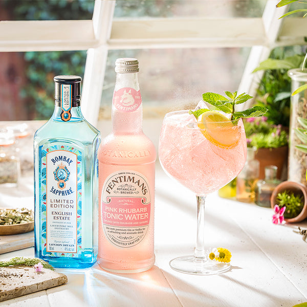 Fentimans Pink Rhubarb Tonic Water and Bombay Sapphire English Estate Gin