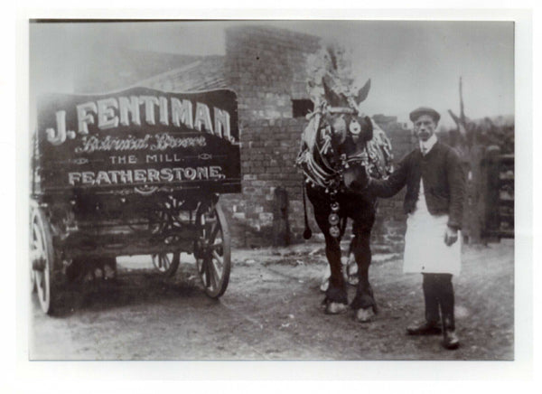 old black and white photo of J.Fentiman horse and cart