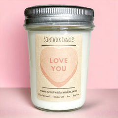 Scentwick candles valentines day soy candles with a pink heart on the label