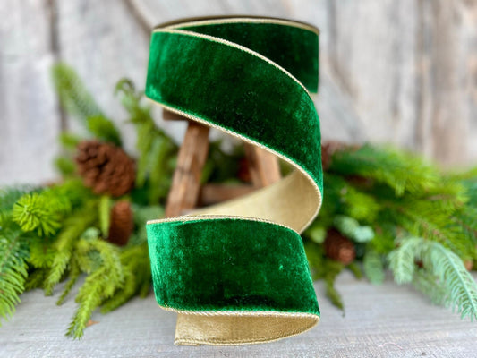 Emerald green 1.5 inch Farrisilk Christmas ribbon - 10 yards, wired