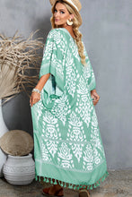 Load image into Gallery viewer, Printed Tassel Open Front Duster Kimono green
