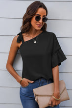 Load image into Gallery viewer, Asymmetrical Neck Flutter Sleeve Top black
