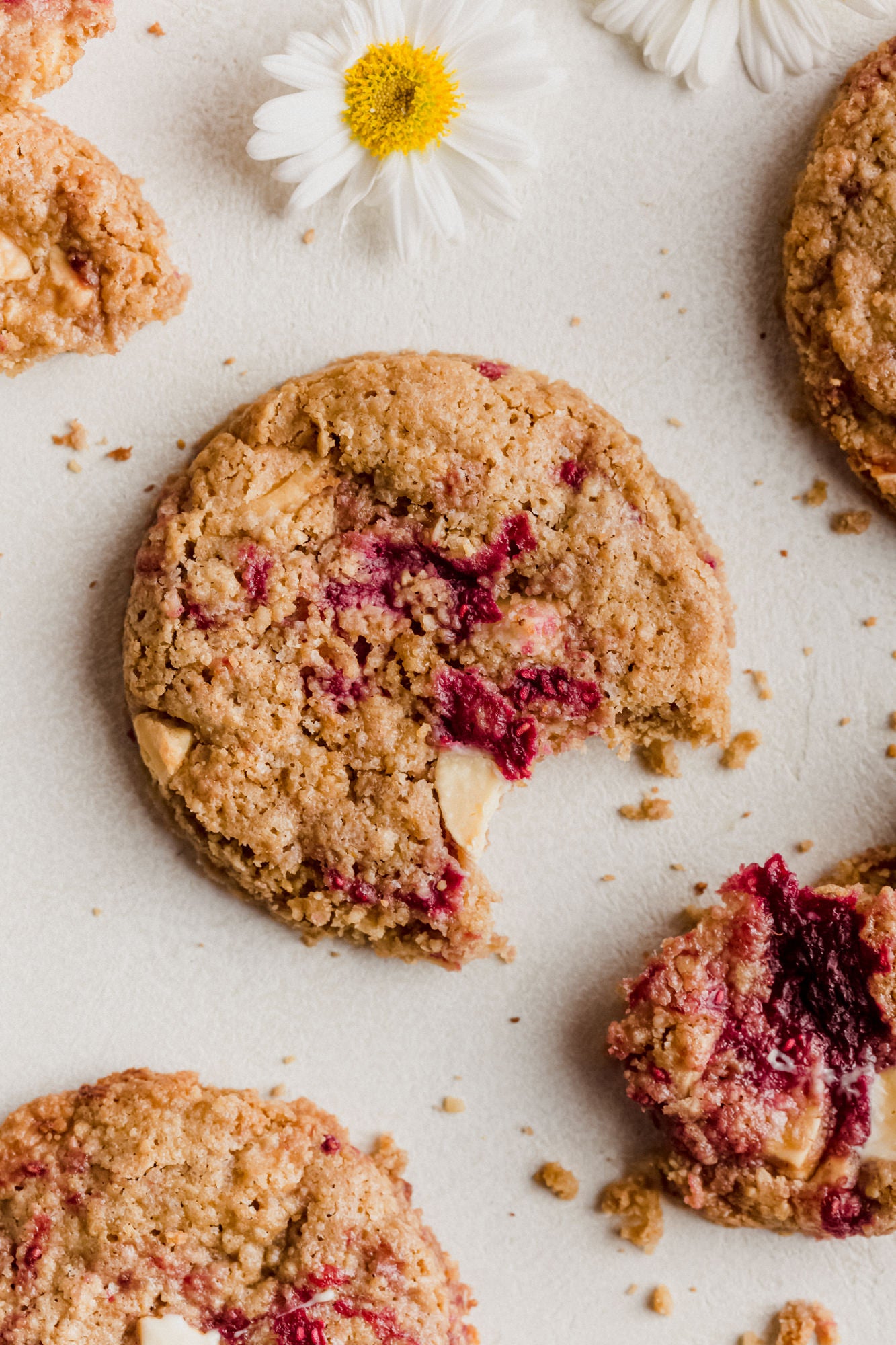 oat raspberry cookies photography