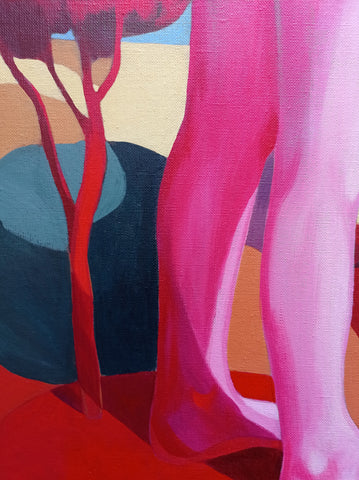 beine legs painting gemälde pinie pine tree baum pink rot rosa red detail
