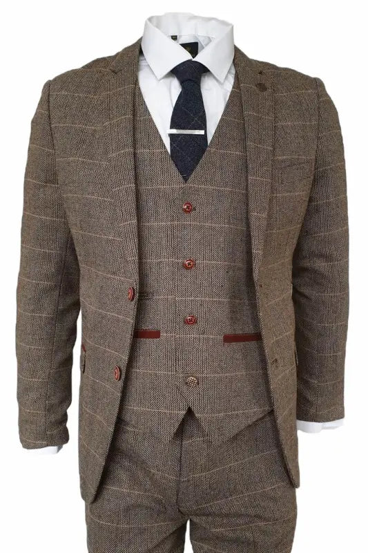 Costume trois pièces gris / bleu marine à chevrons style Peaky Blinders