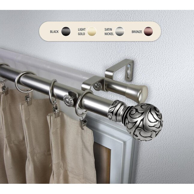Hart &amp; Harlow 1-in Antonia 120-in to 170-in Satin Nickel Steel Double Curtain Rod