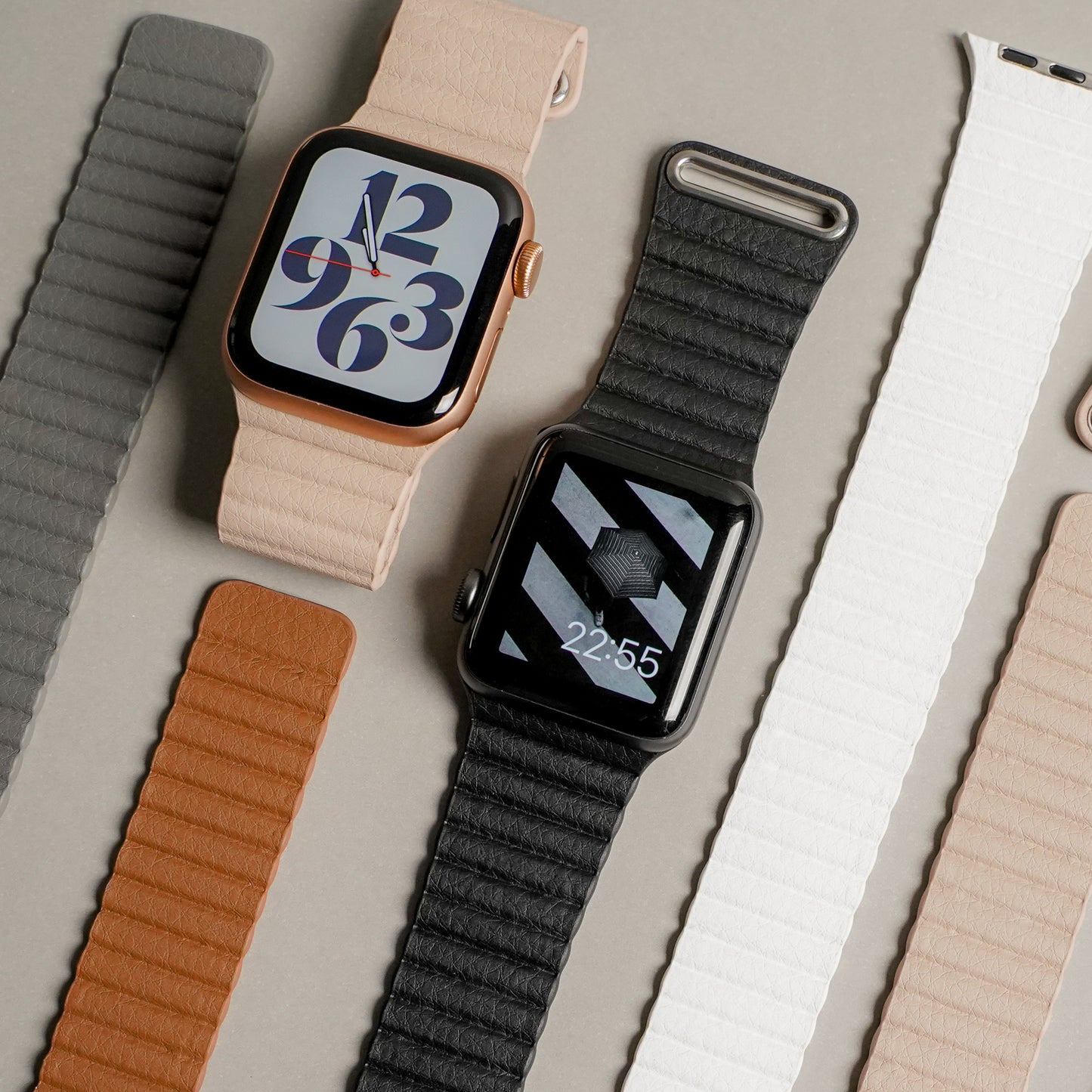 Apple Watch マグネット式 PUレザーバンド ベルト スペースグレー - 時計