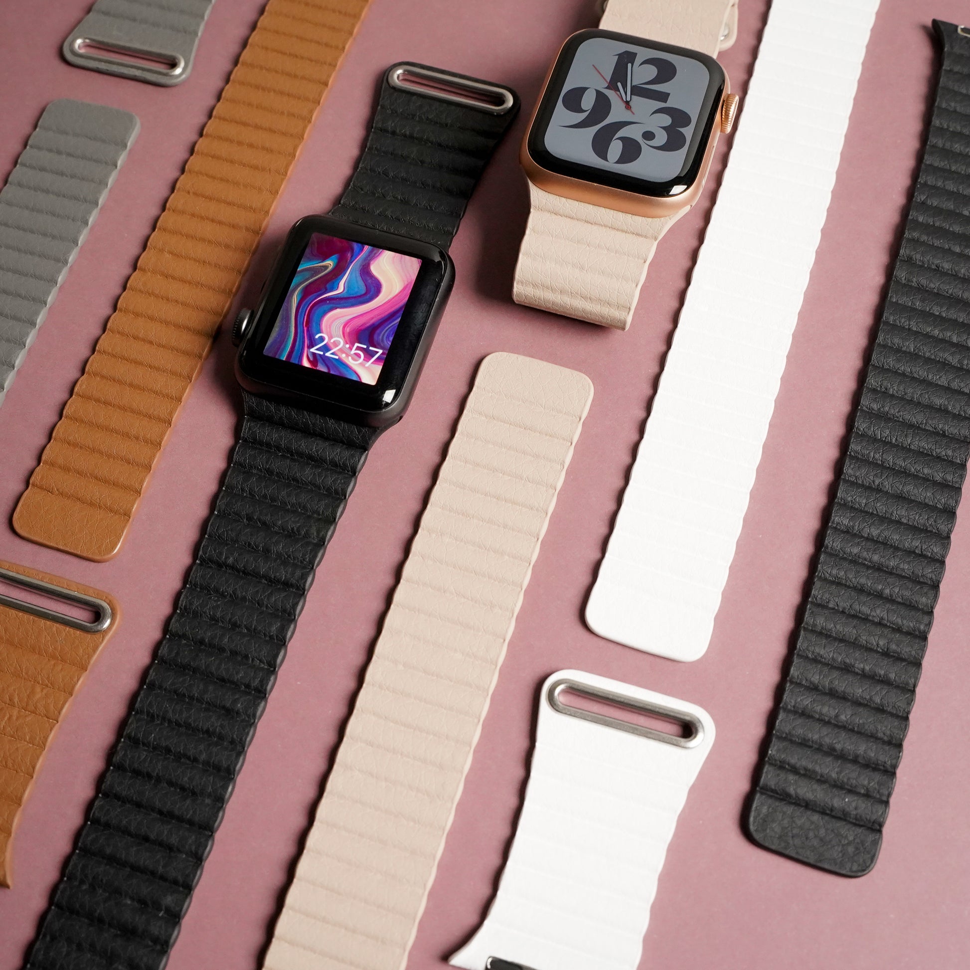 Apple Watch マグネット式 PUレザー バンド ベージュ - レザーベルト