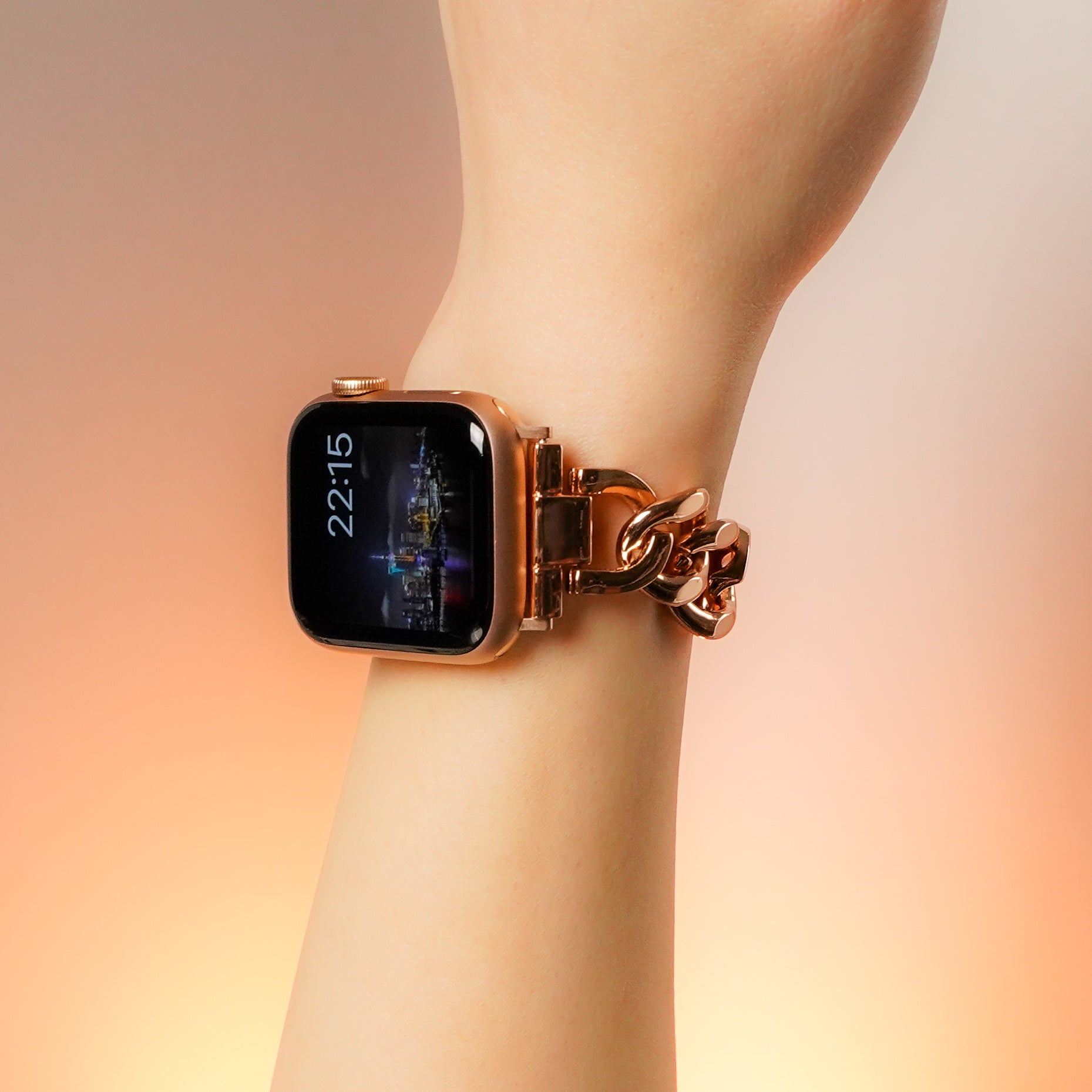 Apple Watch チェーンバンド ゴールド レザーブラック 42mm 通販
