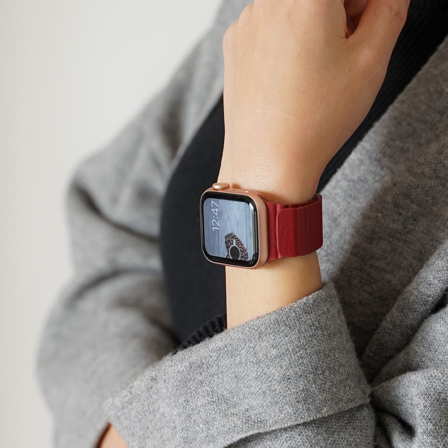 Apple watch バンド 本革  腕時計 ピンクベージュ