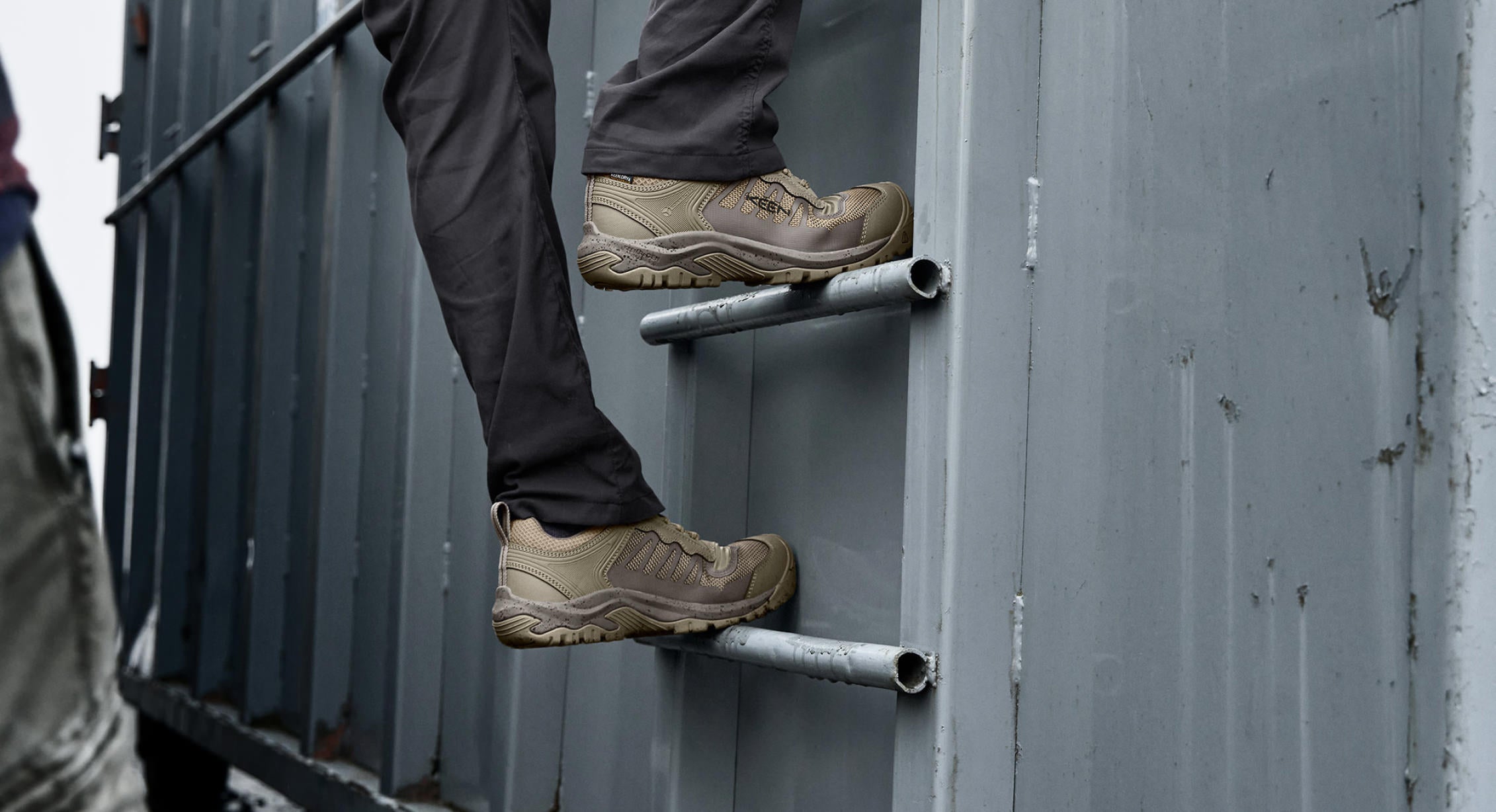 Reno Work boot on a ladder