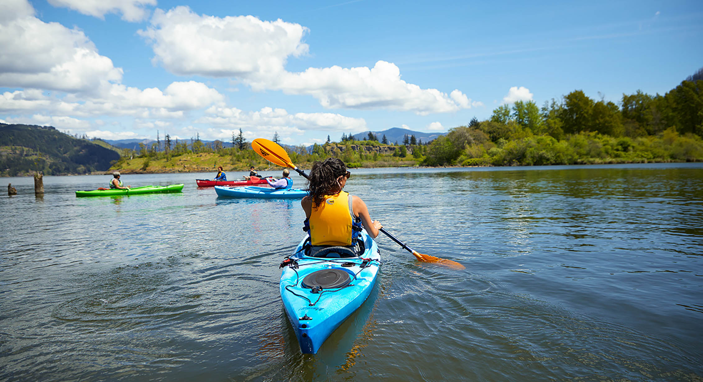 The Wild Diversity team kayaking in the Columbia Gorge