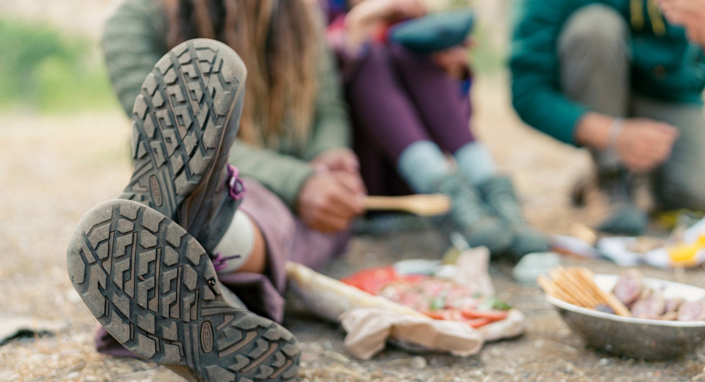 Friends hanging out after a hike