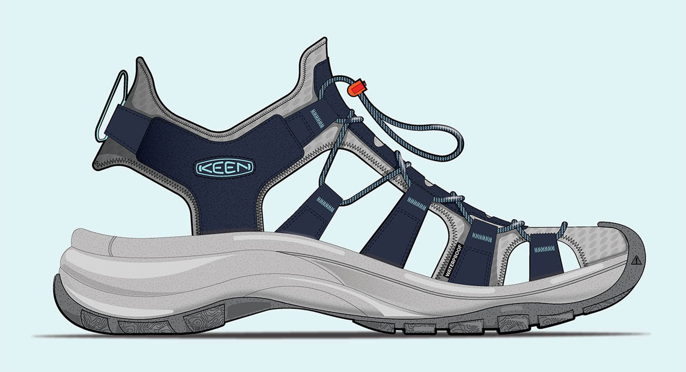 A render of the new KEEN Astoria West wedge sandal